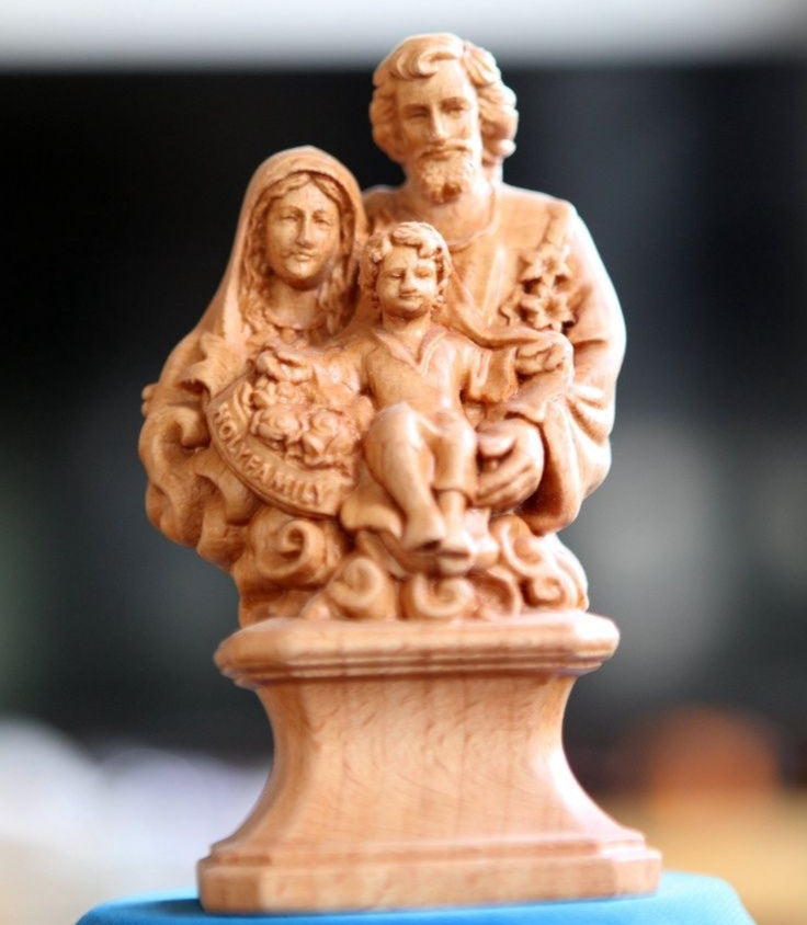 Wooden Holy Family Car Statue – Catholic Dashboard Ornament, Christian Religious Gift, Travel Protection Decor